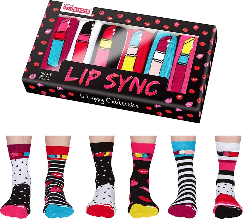Coffret Chaussettes Dépareillées Lip Sync – United Oddsocks | 6 Chaussettes Fun Femme | Taille 37-42