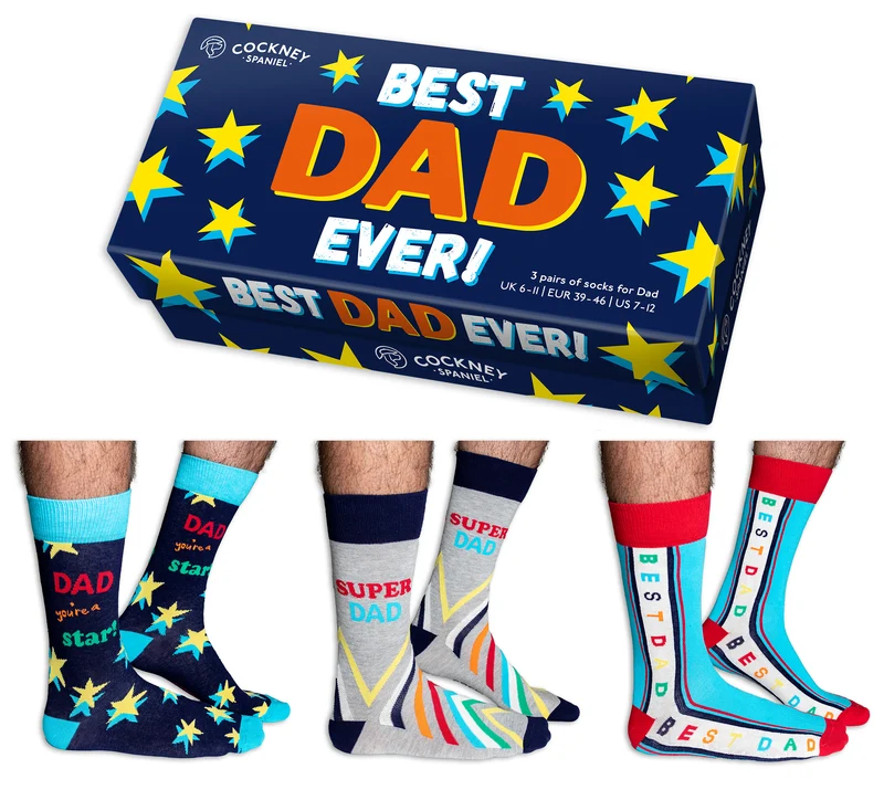 Coffret Chaussettes Best Dad Ever – United Oddsocks | 6 Chaussettes Impaires Fun | Taille 39-46