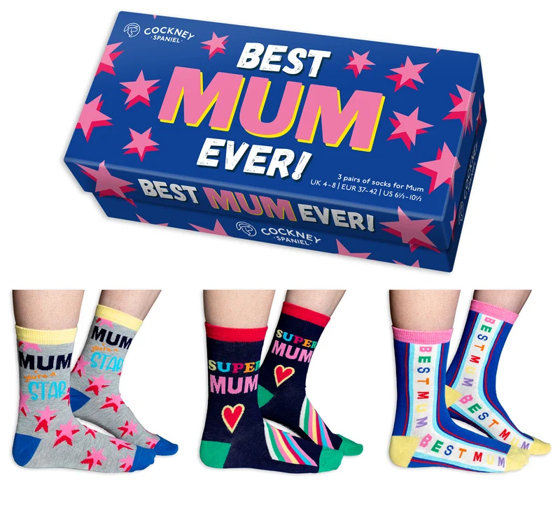 Coffret Chaussettes Best Mum Ever – United Oddsocks | 6 Chaussettes Impaires Fun | Taille 39-46