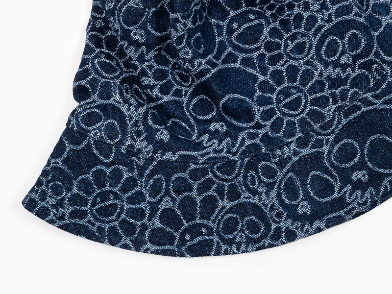 Takashi Murakami - Chapeau Bucket en denim Jacquard fleurs et crânes