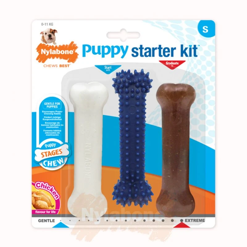 Kit de démarrage 3 os à mâcher pour chiot saveur poulet - Nylabone
