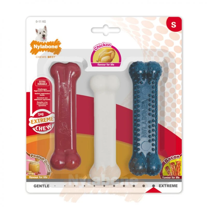 Trio d'os à mâcher cacahuète, poulet et bacon - Nylabone