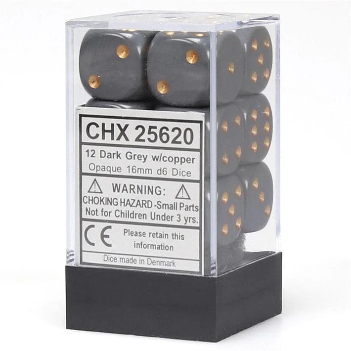 Dés opaques 12D6: gris foncé/cuivre