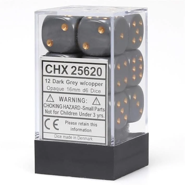 Dés opaques 12D6: gris foncé/cuivre