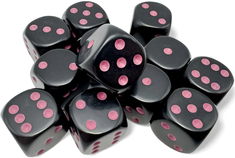 Dés opaques 12D6: noir/rose