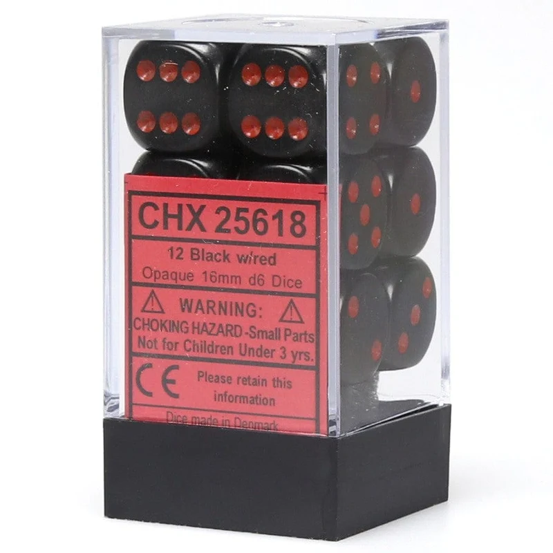 Dés opaques 12D6: noir/rouge