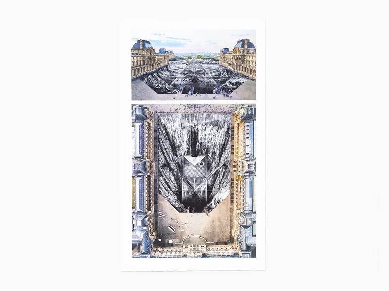 JR - JR au Louvre et le Secret de la Grande Pyramide, Diptyque © Pyramide, architecte I. M. Pei, musée du Louvre, Paris, France, 2019
