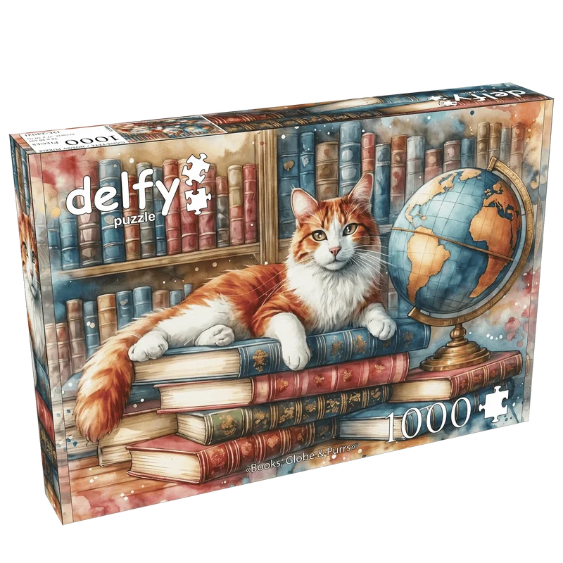 Books, Globe & Purrs (1000 pcs)
