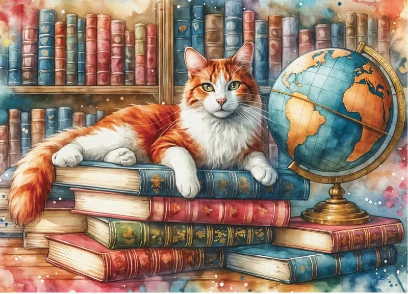 Books, Globe & Purrs (1000 pcs)