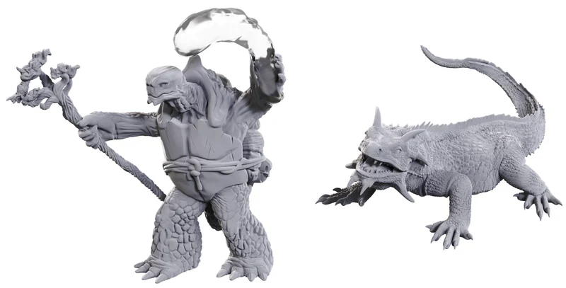 Figurines non peintes D&D : DRUIDE TORTUE WV24 et LÉZARD GÉANT FORME SAUVAGE